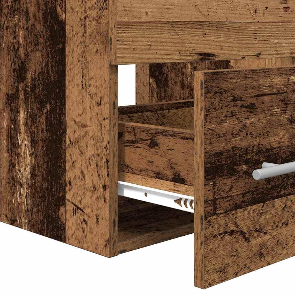 Set Mobili Bagno 2 Pz Mobile Sospeso e Specchio Legno Vecchio | Rinnova il bagno con un set moderno salvaspazio composto da mobiletto a parete con 2 cassetti e specchio rettangolare.