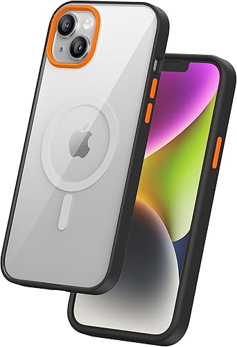Vista 7 de FLOLAB Surtect Tri-Fusion - Funda magnética para iPhone 14 Pro, diseño delgado, compatible con Magsafe, marco negro de grado militar, color naranja