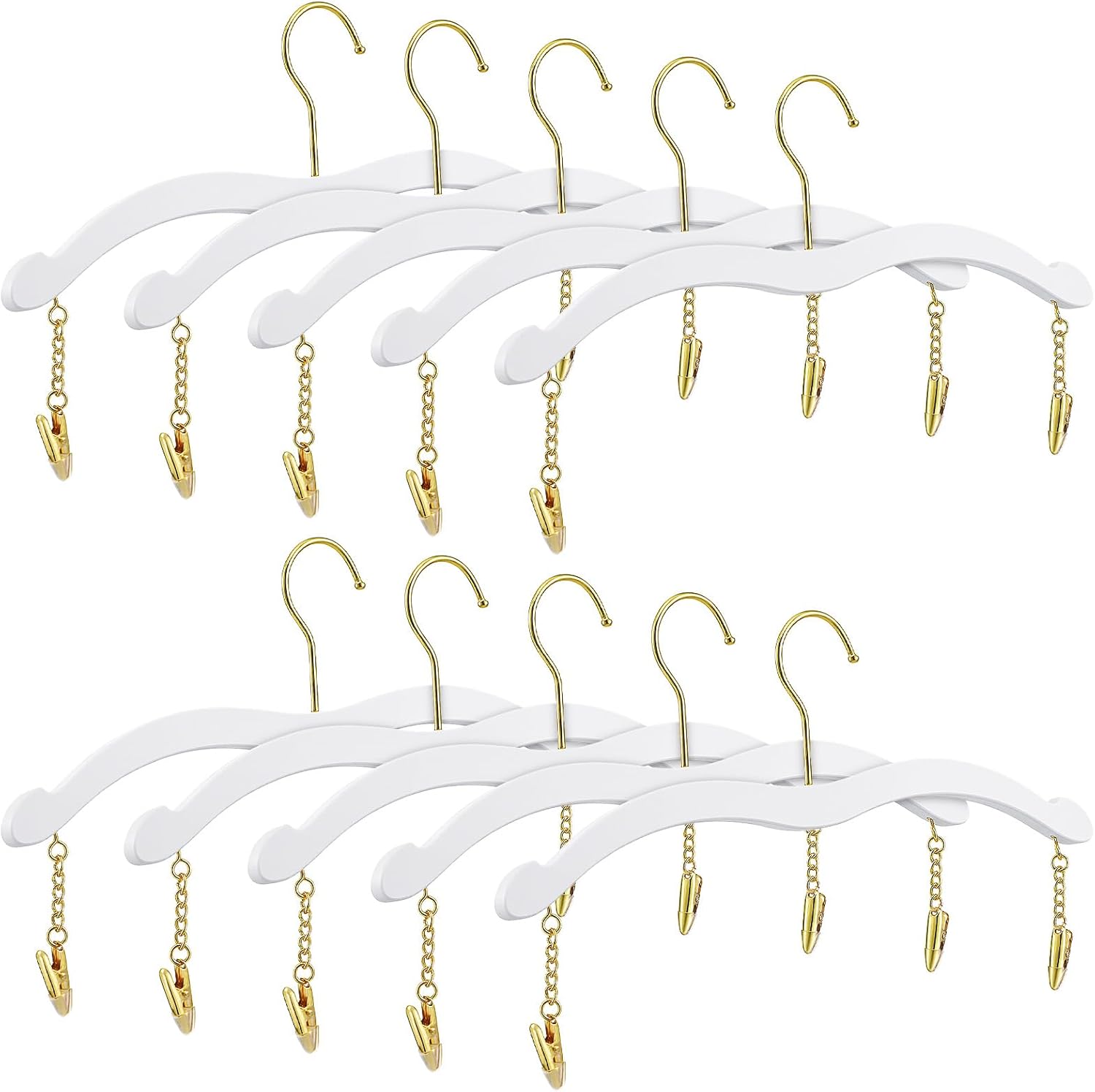 10 Pack Lingerie Hangers with Gold Metal Clips,Imitation Wood Grain Bralettes Bikini Hangers,Plastic Material Hanger for Bras,Tank Tops,Bralettes, Bikini