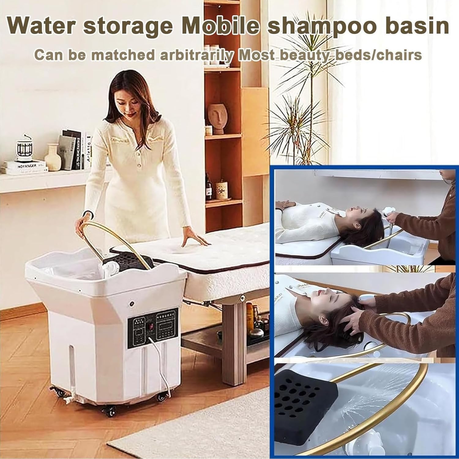 Generisch Mobiles Waschbecken,Japanese Head Spa Equipment,Bath Jet spa, 60 L Large Water Tank Thermostatic Water Circulation Shampoo Basin Head Care for Hair Treatment Fumigation Light Therapy