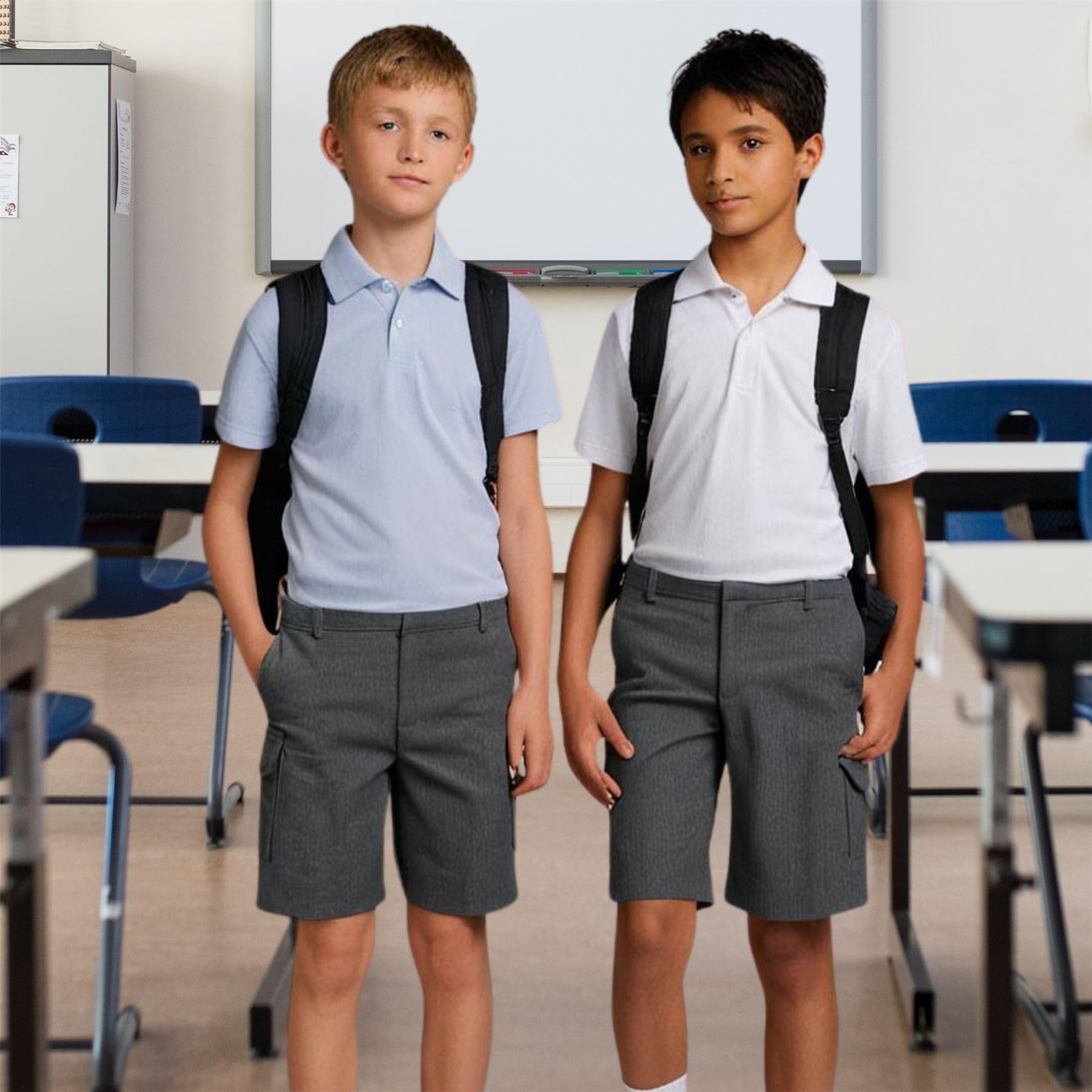 Pantalones cortos cargo para niños, paquete de 3 pantalones cortos escolares lisos de cintura ajustable, cómodo uniforme escolar de verano, edades de 2 a 13 años, en negro y gris, gris, 9