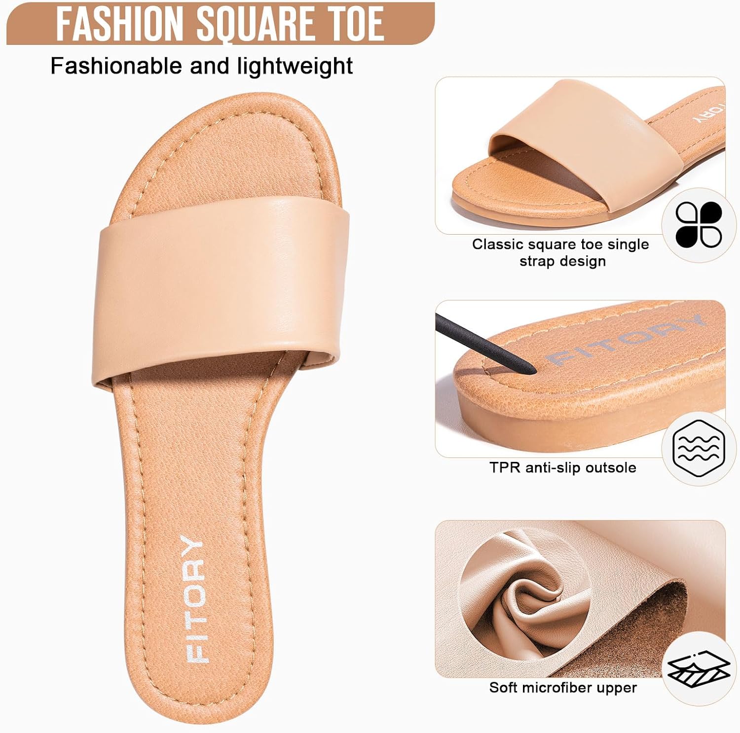 FITORY Women's Slide Sandals Fashion Round Toe with Classic Single Strap image 4