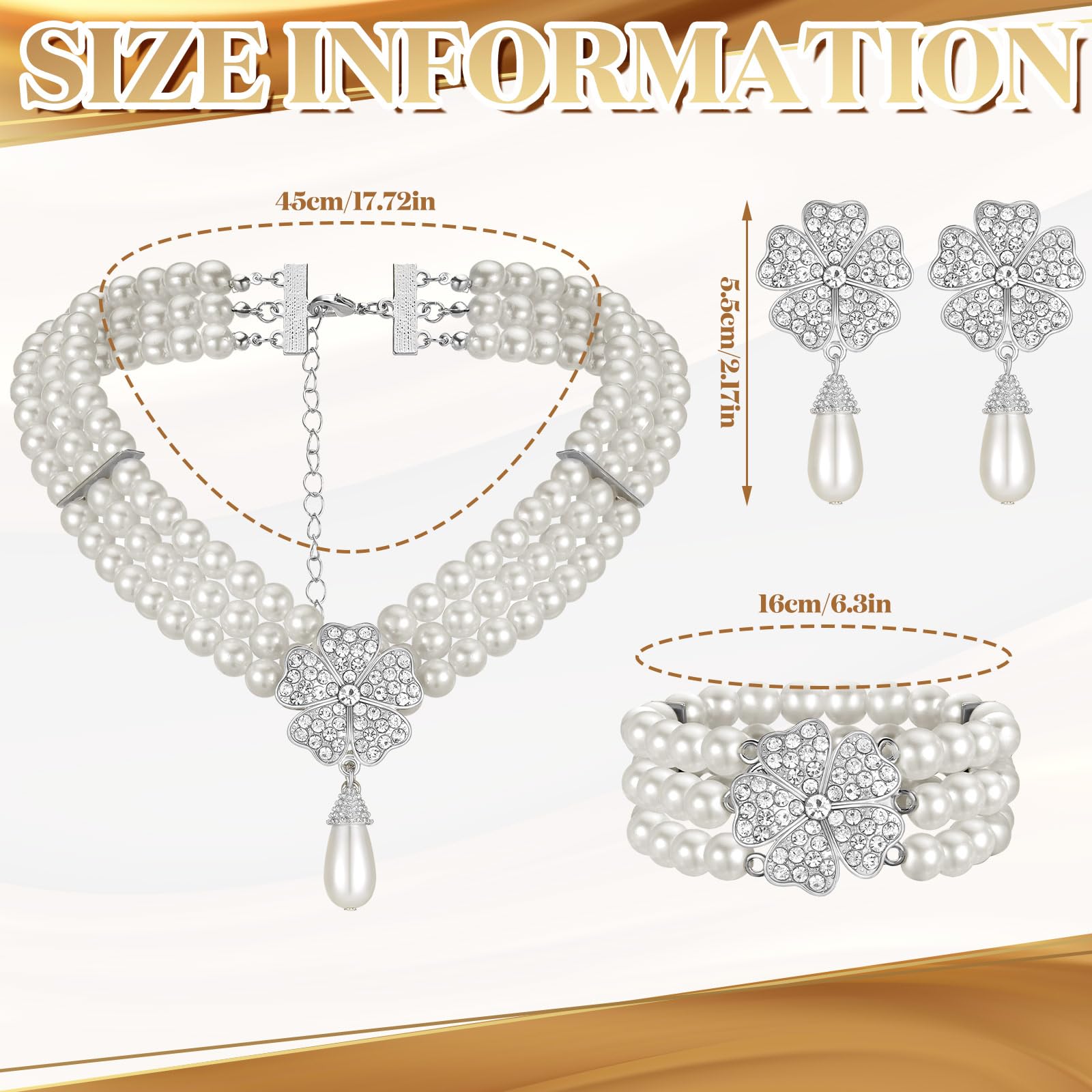 Maitys 3 Pcs 1920s Pearl Jewelry Set Includes Vintage Flapper Earrings Multilayer Imitation Pearl Necklace Bracelet for Women