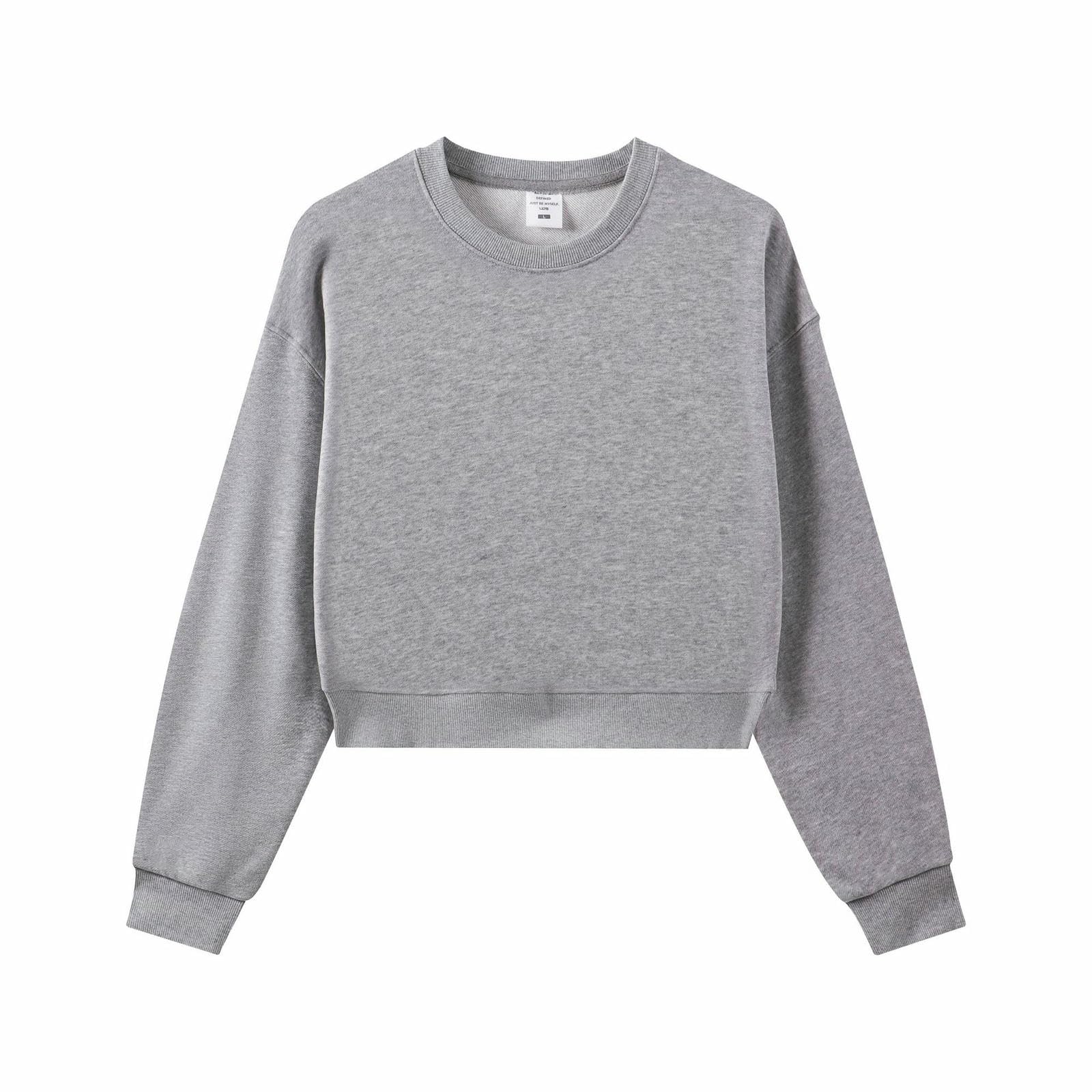 Bluza damska z krótkim okrągłym dekoltem - bluza jesienno-zimowa nowa szara konopna XL