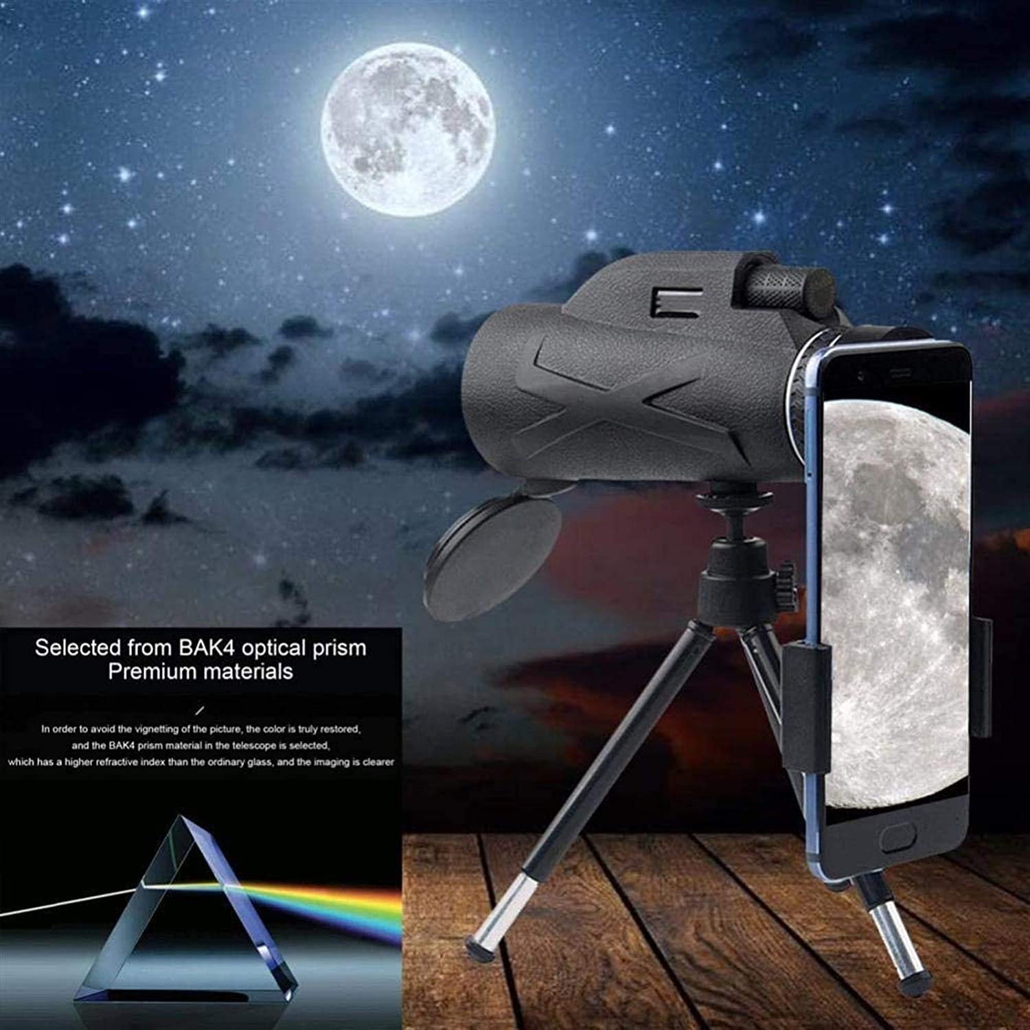 Monocular para teléfono móvil visión Nocturna monocular Profesional de Mano HD para Exteriores para Caza Senderismo, monocular 40x60 -