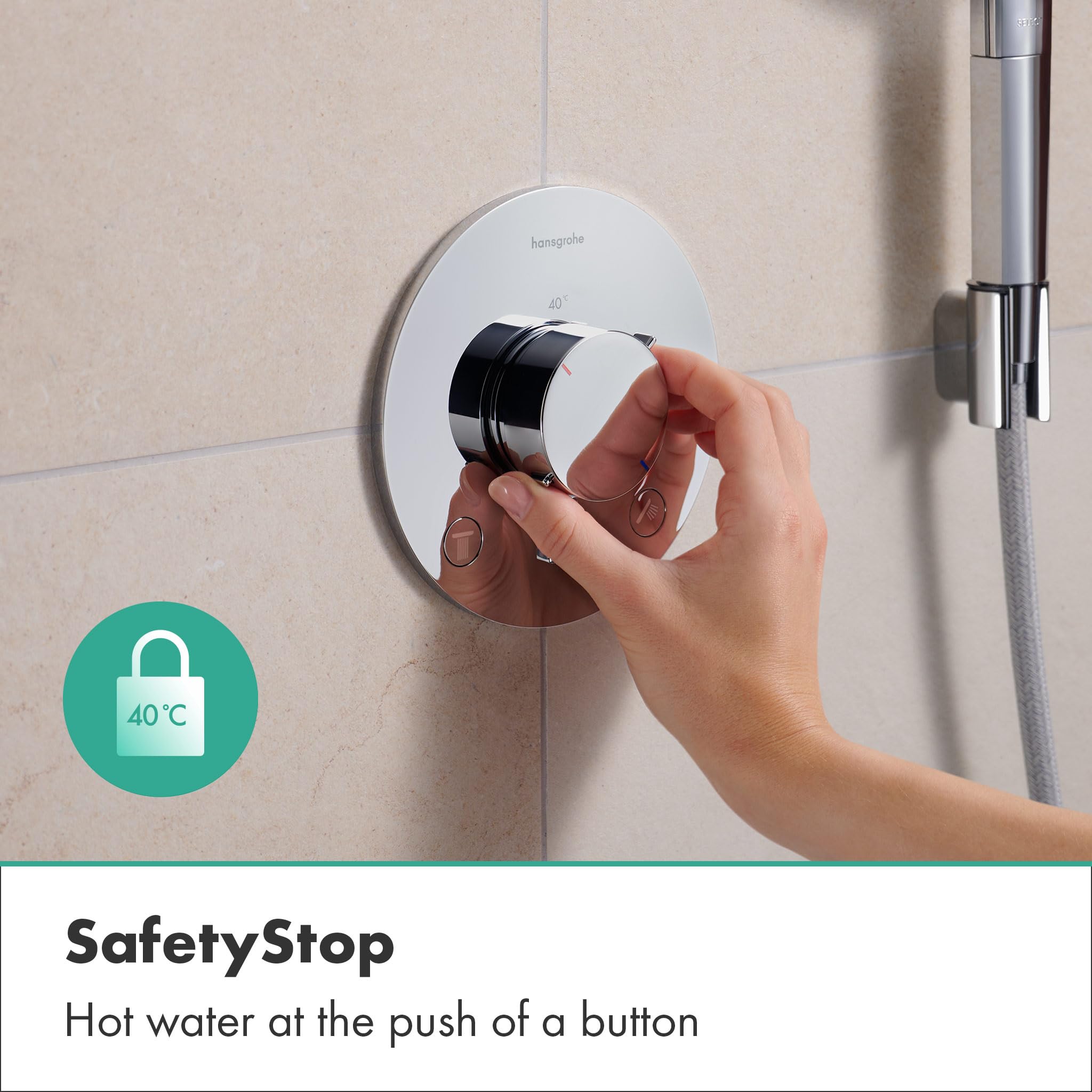 hansgrohe Ecostat Comfort S - Miscelatore termostatico incasso, Rubinetto termostatico con blocco di sicurezza (SafetyStop) a 40° C, Termostato rotondo, 2 utenze, cromo, 33715000