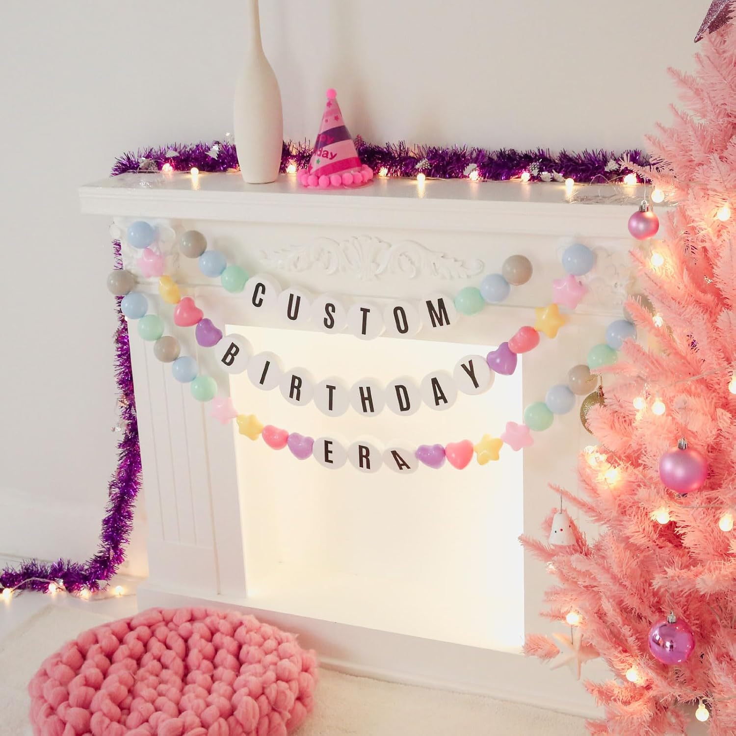 137Pcs DIY Giant Friendship Bracelet in My Birthday Era Banner Birthday Banner Famous Singer Customizable Garland Decor Foam Circles Ball Plastic Balls DIY Supplies(Macaron)