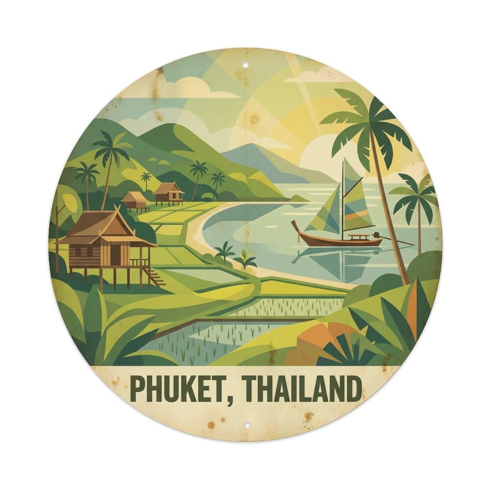 Odgynaw 8X8inch(20X20cm) Phuket Ko Yao Noi Island Coastal Travel Lagoon Coast Metal Tin Sign