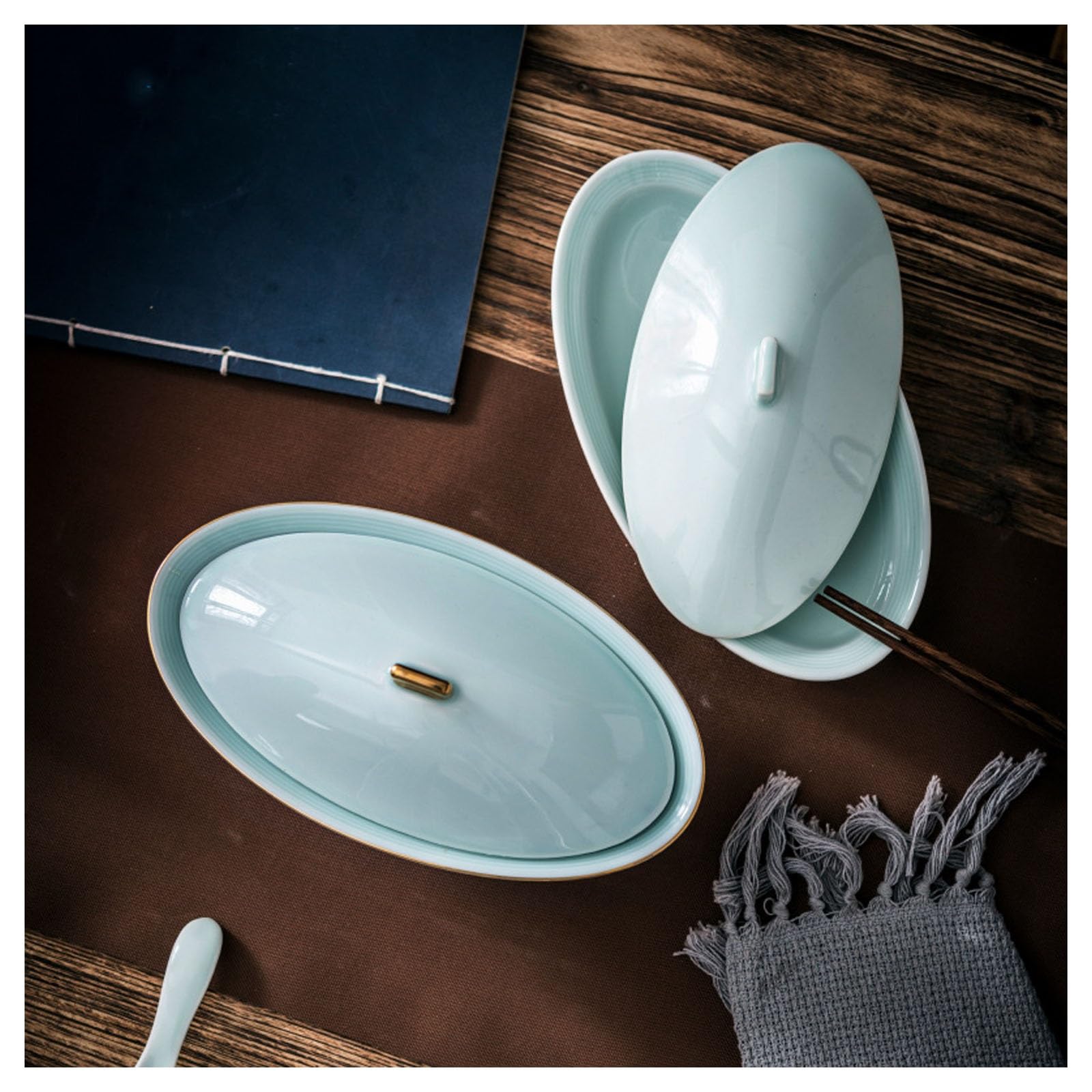 Scaldavivande da buffet, scaldavivande rotondo in ceramica con coperchi, ideale per matrimoni, ristoranti e buffet, vassoio per alimenti per catering, eventi
