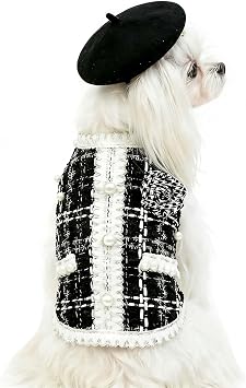 Luxury Dog Tweed Suit and Beret Hat Vintage Pet Clothes,L