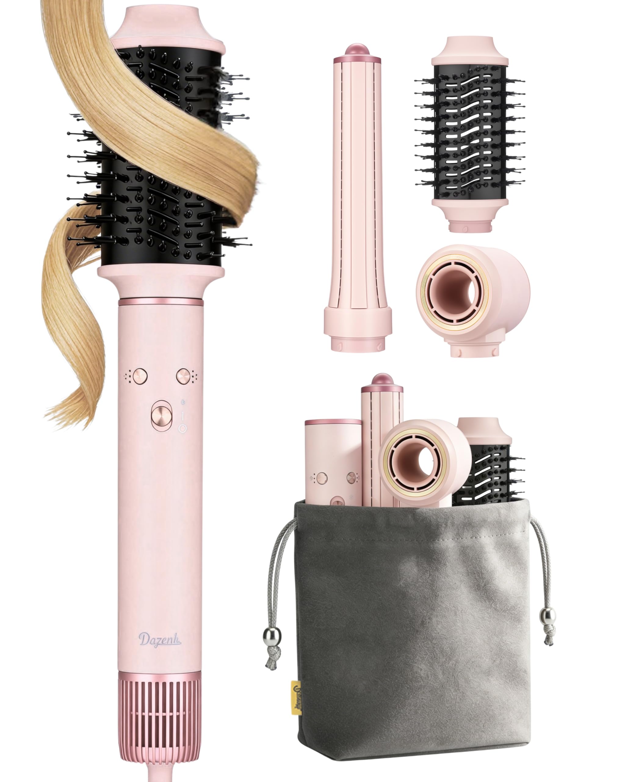 Photo 1 of High-Speed Hair Dryer Brush, 3-in-1 Hot Air Styler with Dual-Direction Auto-Wrap Curler, 720 Million Ionic Blow Dryer Brush Fast Drying & Frizz-Free Styling,Includes Travel Bag, Pink