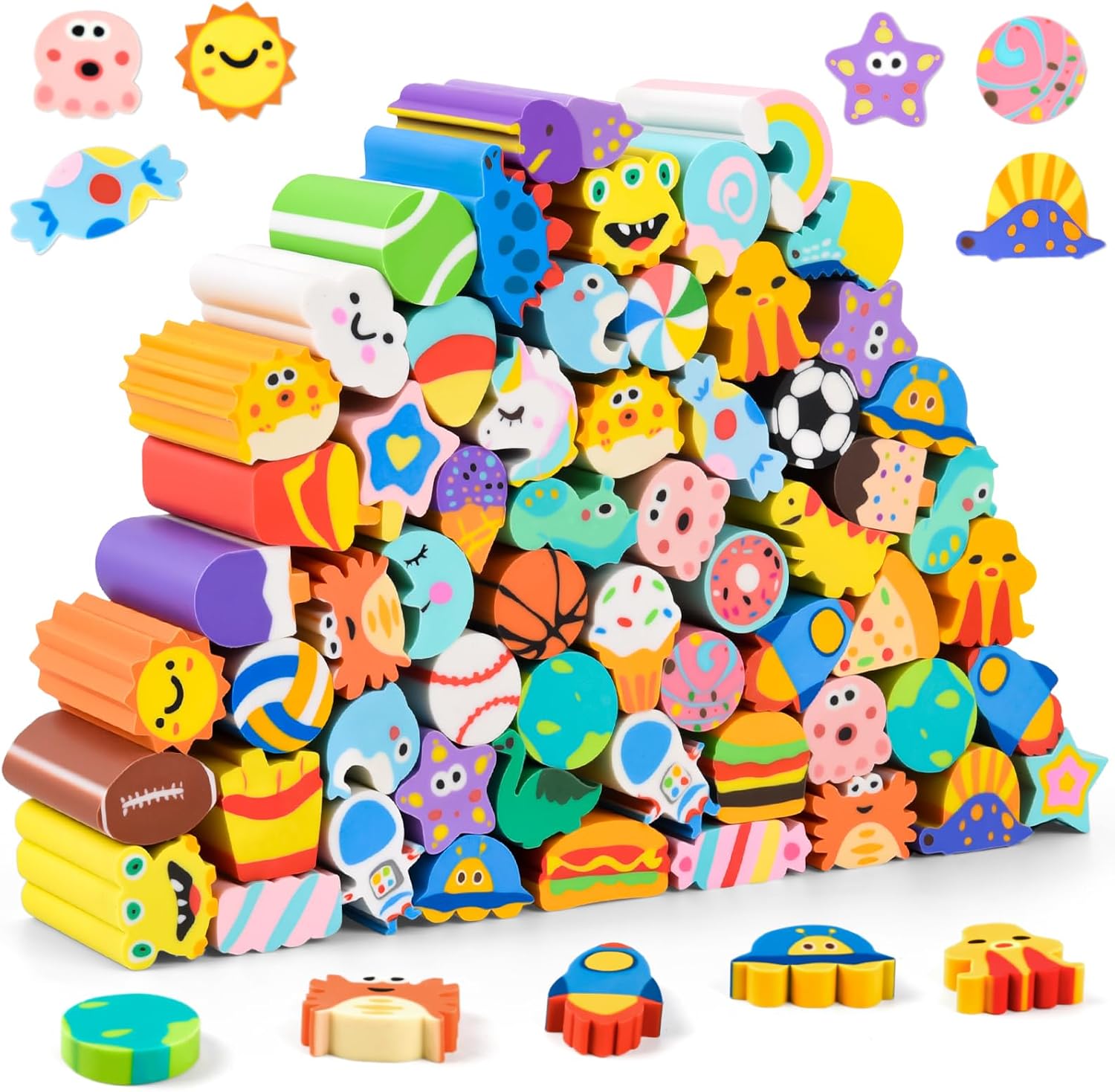 LiYiQ 60 Pcs Cute Eraser for Pencils Bulk Cute Supplies Kawaii Erasers for Classroom Fun Erasers for Classroom Supplies Party Favors Gift