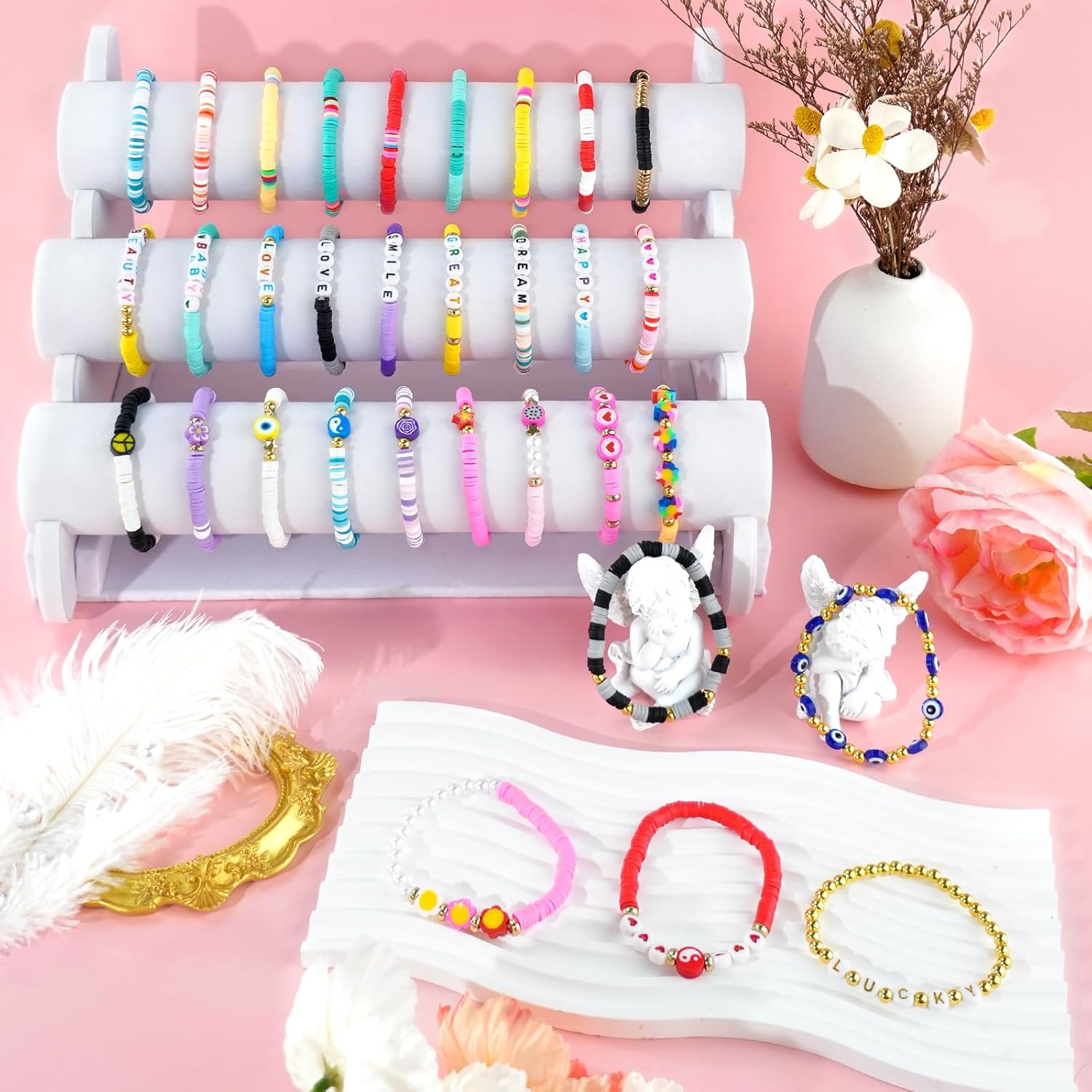 96 Pcs Colorful Friendship Bracelet Set Stackable Beaded Clay Bead Bracelets Surfer Bracelets Heishi Bracelet Friendship Bracelets Boho Y2K Summer Jewelry Set - Image 5