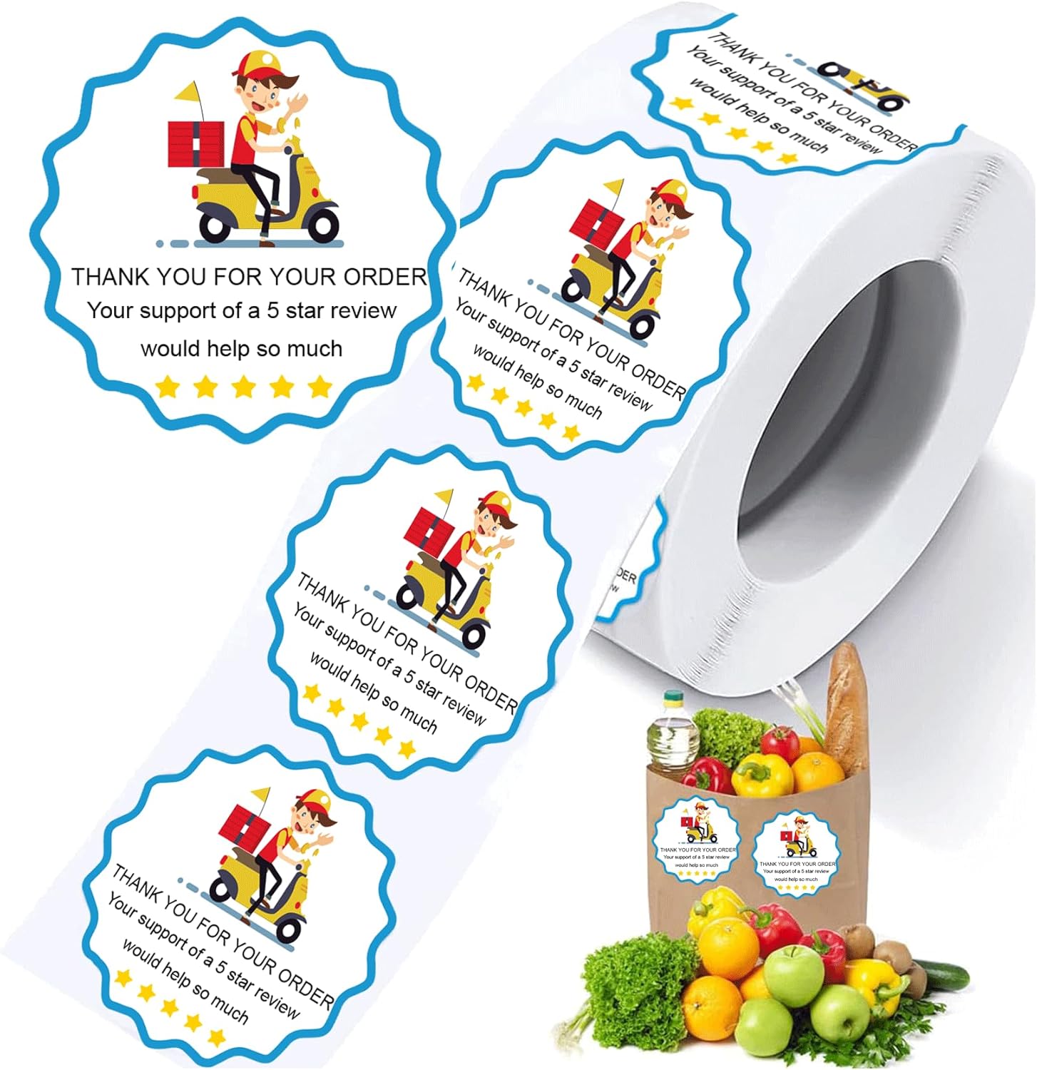 500 Pcs 2 Inch 5 Star Review Delivery Labels Thank You for Your Order Stickers - Food Delivery Tamper Evident Sealed for Freshness Labels Stickers for Food Package (Pack of 2)