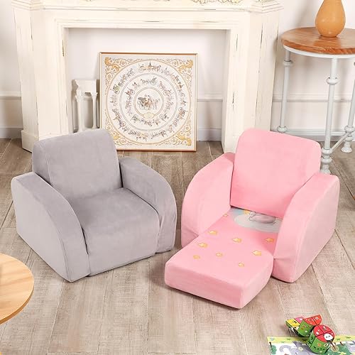 Miniatura 6 de Sofá para niños, sofá abierto 3 en 1, cómodo tumbona para niños, tela de terciopelo, gris