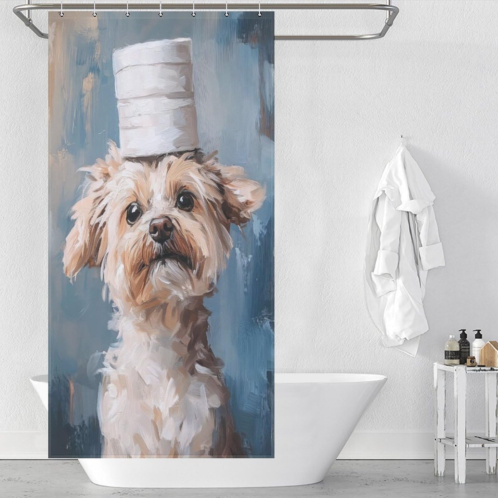 Rideau de douche lavable en tissu doux imperméable, motif chien rigolo 90x180cm