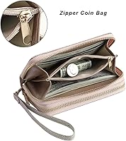 Vista 4 de HAWEE - Cartera para teléfono celular, con dos cierres y correa larga extraíble para la muñeca, para mujer