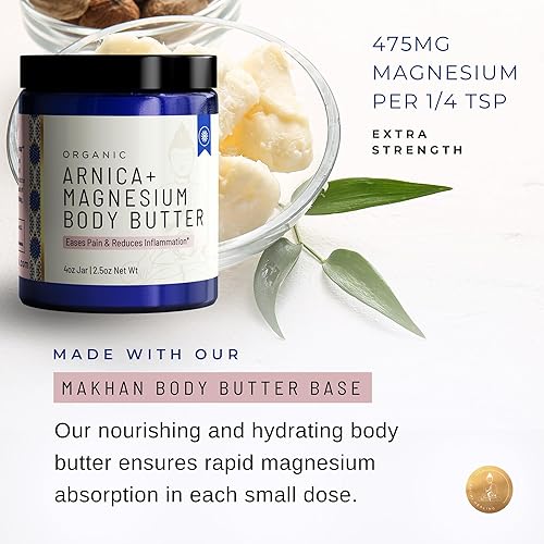 Miniatura 6 de Organic Arnica + Magnesium Whipped Body Butter, 4 oz Jar, Extra Strength Formula with Premium Quality Magnesium Choride, Natural Comfort for Muscles