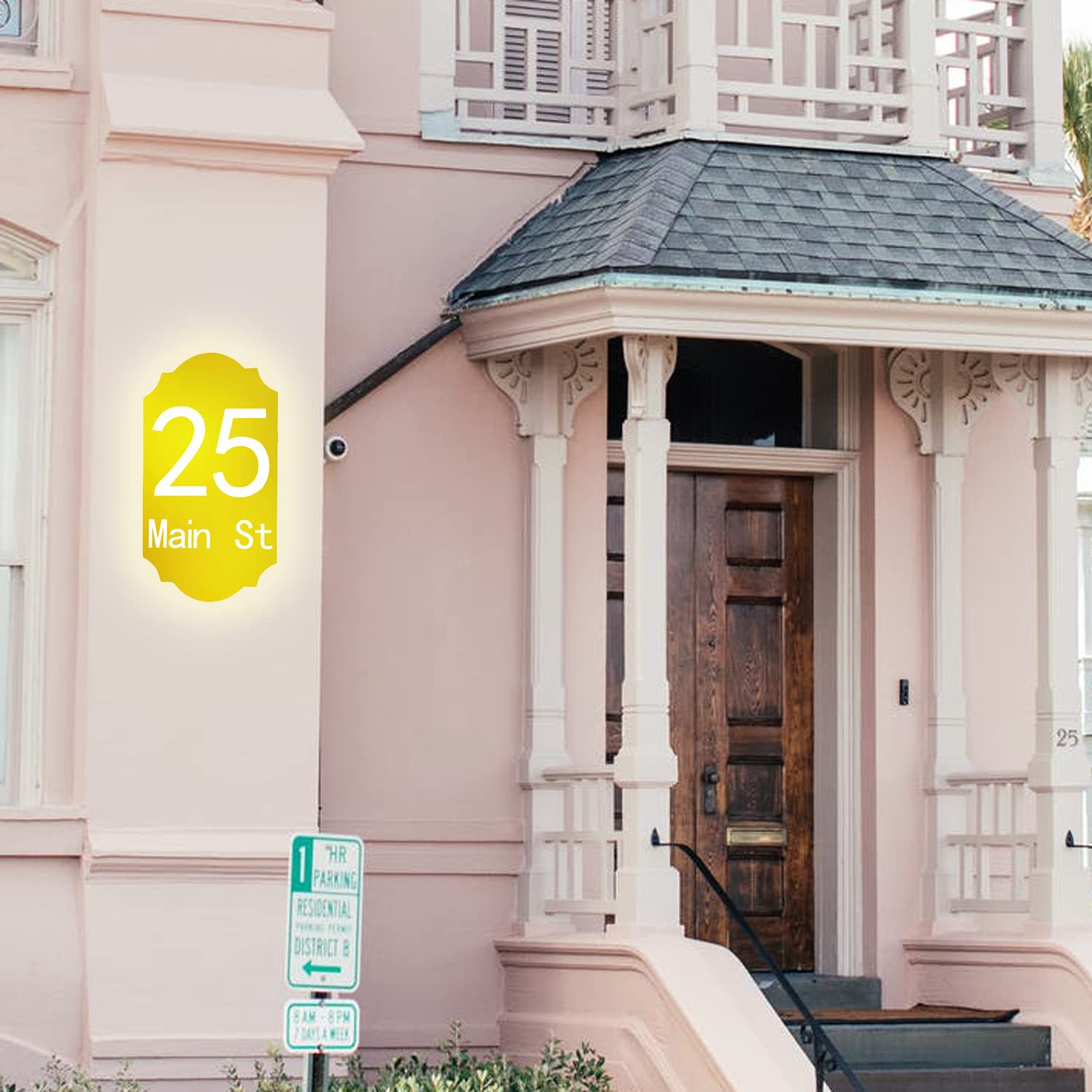 Numeri civici illuminati per esterno, segni di indirizzo illuminati impermeabili montati a parete, placche indirizzo acriliche retroilluminate LED per giardino casa, oro, luce bianca,30 * 23