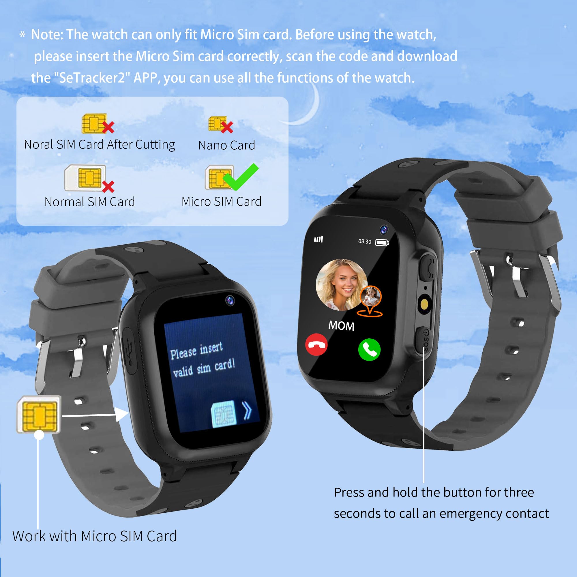 Smartwatch Bambini con GPS Torcia Chat Vocale Telefono SOS Giochi