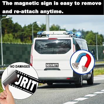Security Patrol Magnet for Car, Large Security Car Magnetic Signs, Reflective Vehicle Door Magnet for Professional Security Guard 11.8 inch * 3.9 inch (Black-Security-2 Pack)
