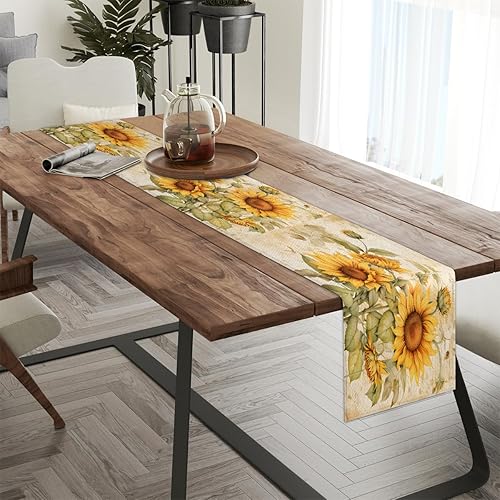 Miniatura 3 de Camino de mesa rústico con estampado de girasoles, mantel de lino rústico para cocina de granja, cena, eventos, fiesta, decoración de mesa de
