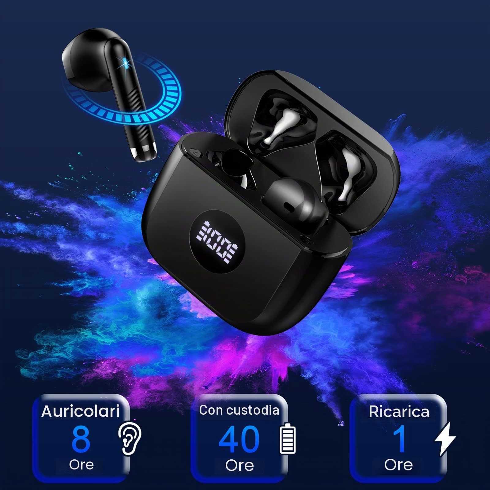 Cuffie Bluetooth Auricolari Bluetooth 5.4, Cuffie Wireless con 4 ENC Cancellazione Rumore Mic, Cuffie in Ear 40 Ore di Riproduzione, Cuffie Senza Filo HiFi Stereo IP7 Impermeabili per iOS & Android