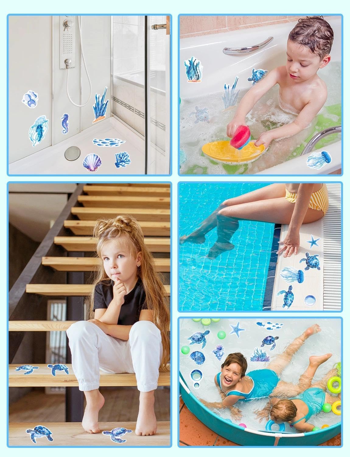 26Pcs Non Slip Bathtub Stickers, Cute Turtle Stickers with Scraper