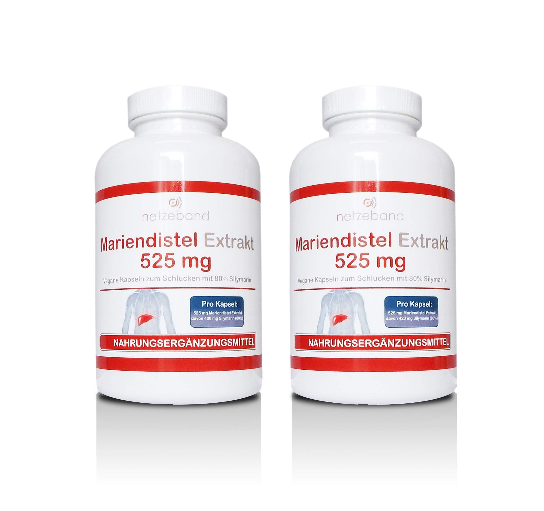 Mariendistel Extrakt 525 mg - 80% Silymarin (420mg) - 400 vegetarische Kapseln - frei von Trennmitteln und Füllstoffen (2 Packungen a 200 Kapseln)