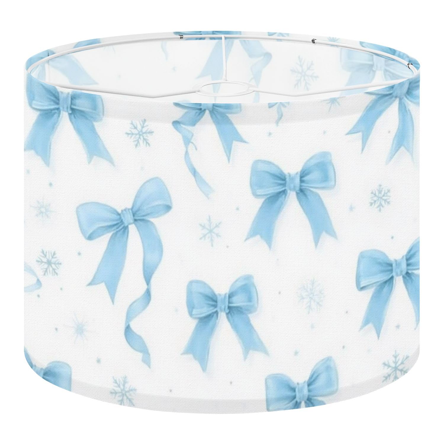 Fabric Drum Lamp Shade Simple Hand Drawn Light Navy Blue Ribbon Bow Collection Bowknot Vintage Funky Medium Linen Decorative Lampshades 13inch Set of 1 for Table Lamps, Floor Lamps,Ceiling Lamp