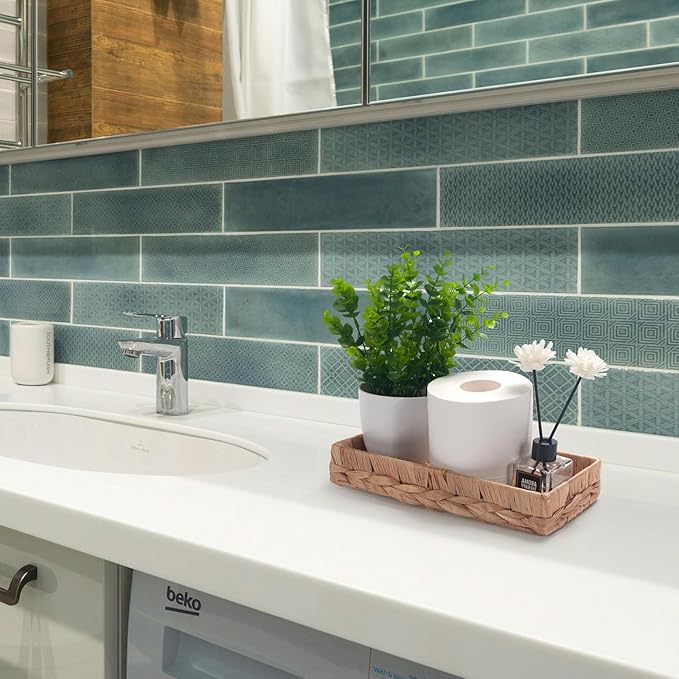 Bandeja de Baño Tejida de Jacinto de Agua para Almacenamiento, Organizador miniatura 9