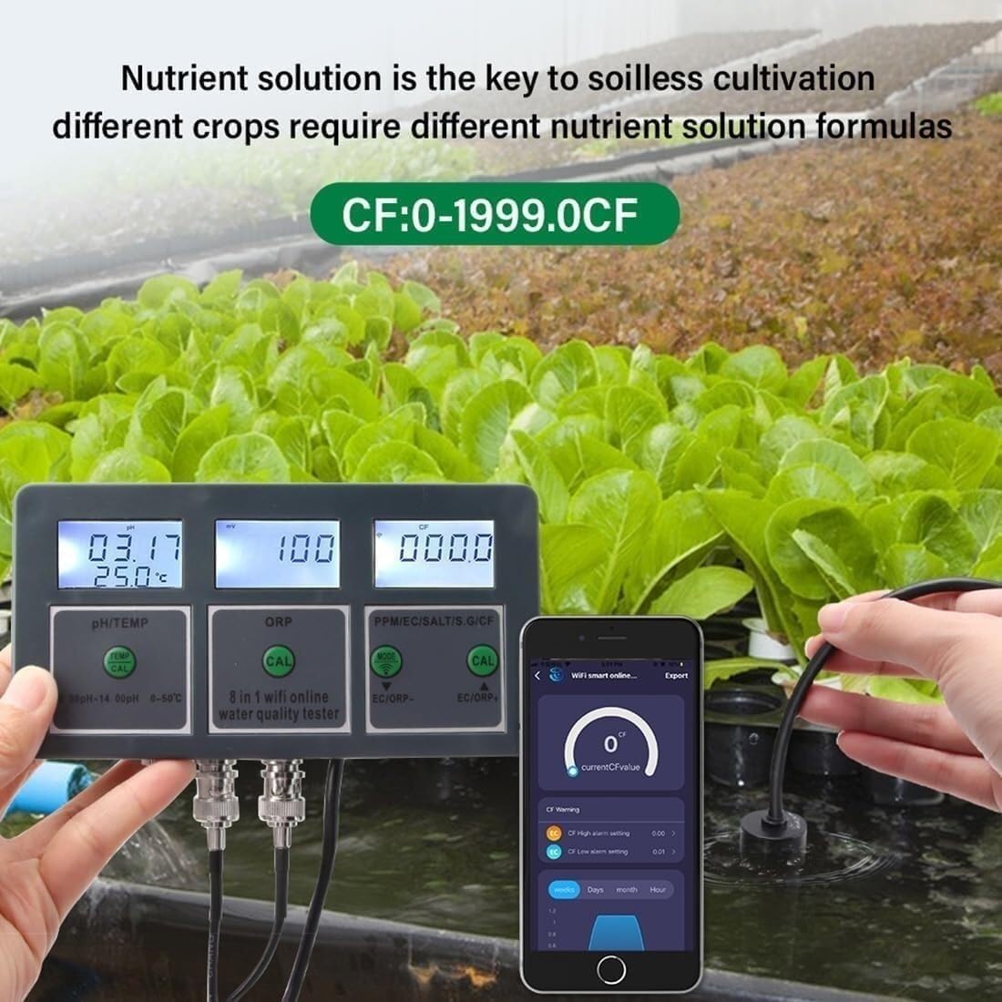 8 in 1 Water Quality Tester Monitor, WiFi Smart Water Quality Meter,PH Meter Data Logger Temp TDS Salinity S.G. EC ORP High Precise Analyzer, Apply in Water Sources, Aquarium, Hydroponics