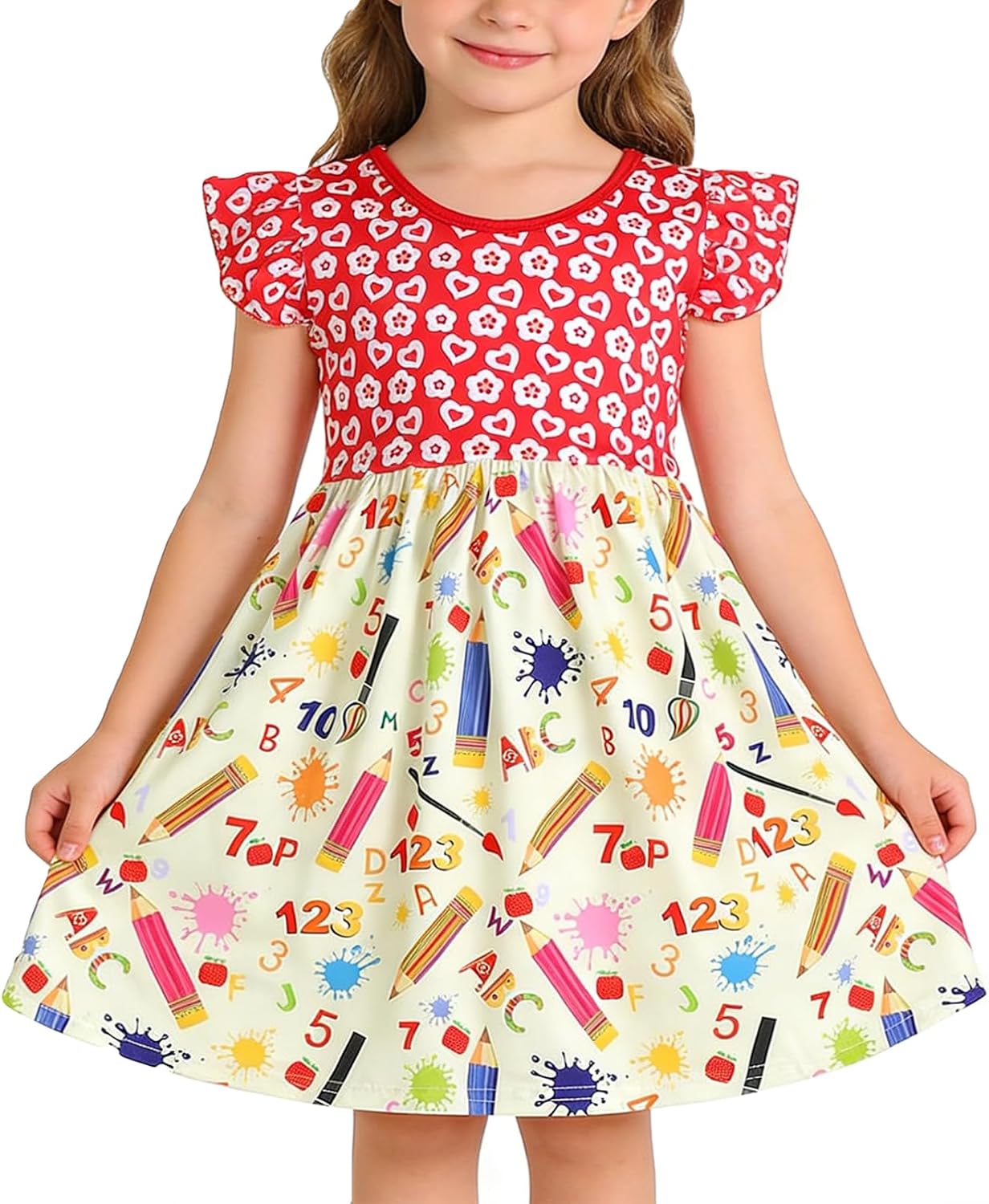 Toddler Girls Back to School Pencil Dress Causal Flutter Sleeve Ruffle Bottom Dress Summer Clothes