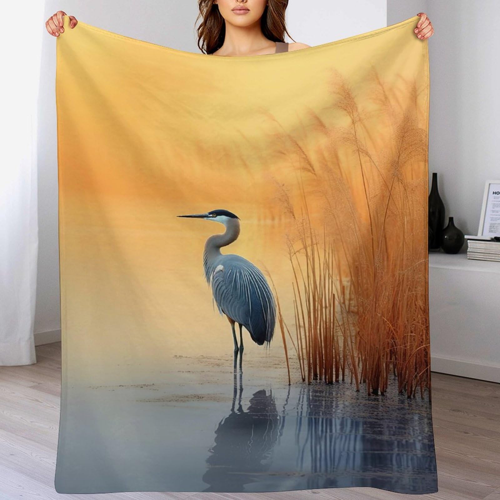 Couverture chaude en flannel premium ornée de grues pour un lit raffiné