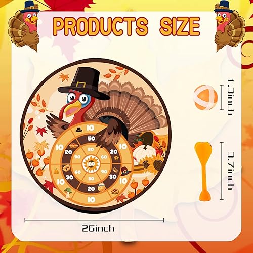Miniatura 3 de VDESFUEBY Suministros para fiesta de Acción de Gracias, juego de lanzamiento de pavo de 26 pulgadas con bolas adhesivas y ganchos de juguete de