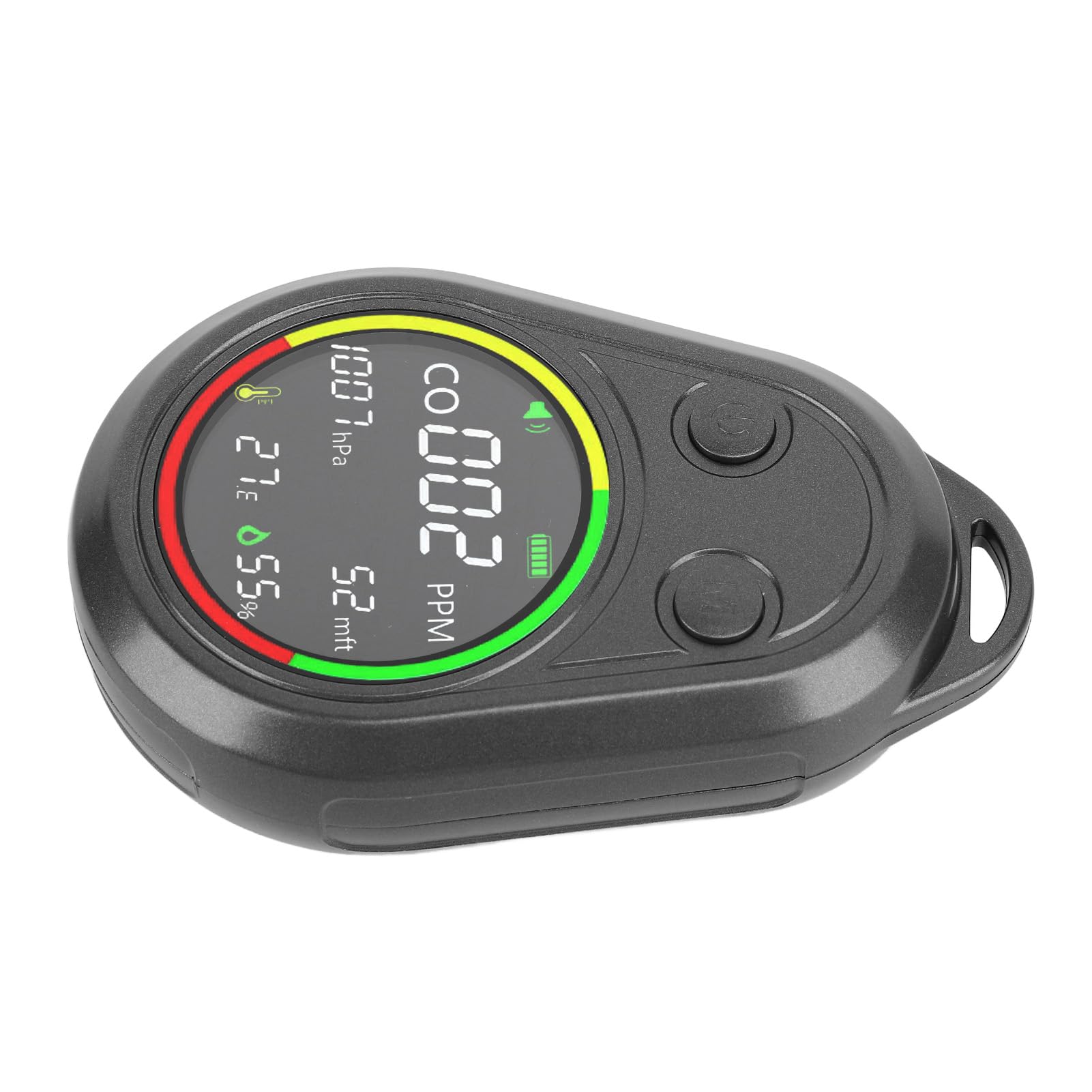 Rilevatore di qualità dell'aria CO Rilevatore di qualità dell'aria 5 in 1 Monitor CO Portatile con Altimetro Barometro Sensori di umidità e Temperatura Custodia in ABS Batteria da 1000 MAh