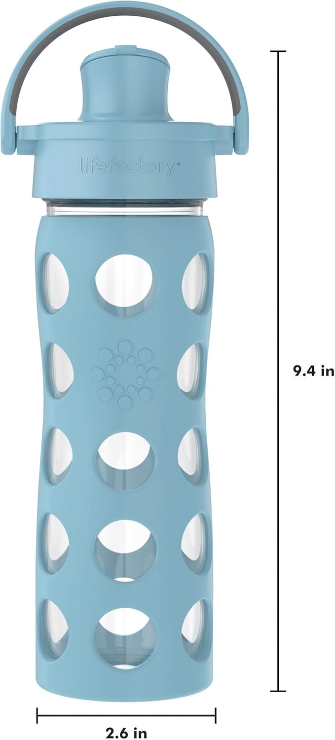 Lifefactory 16-Ounce Glass Water Bottle with Active Flip Cap and Protective Silicone Sleeve, Denim