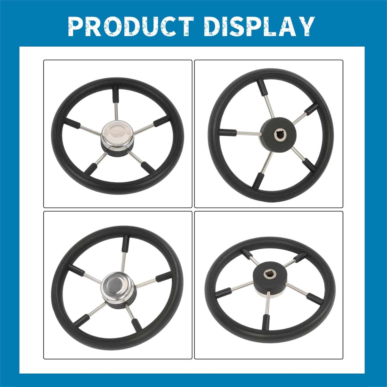 Silscvtt 13-7/8 Inch Stainless Steel Boat Steering Wheel Steering Syetem,Stainless Steel Steering Wheel Replacement for Boat, Yacht and More (Black)