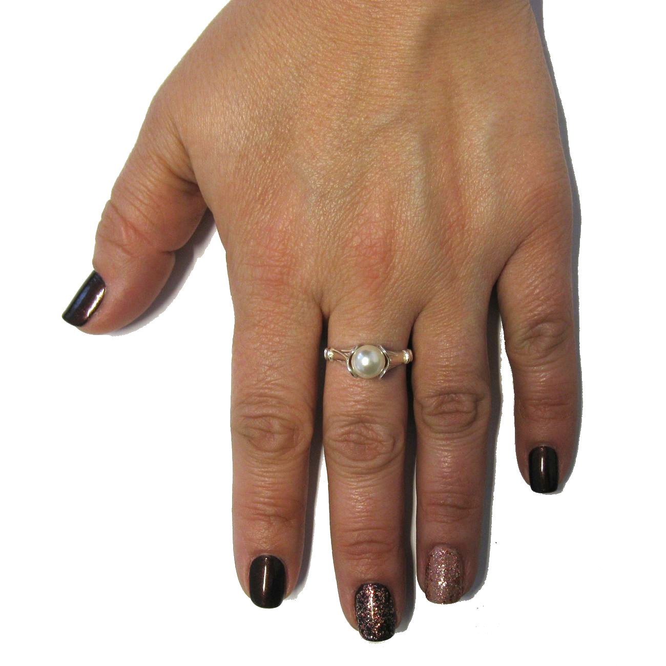 Anillo plata de ley sólido 925 con 8mm Perla R000868