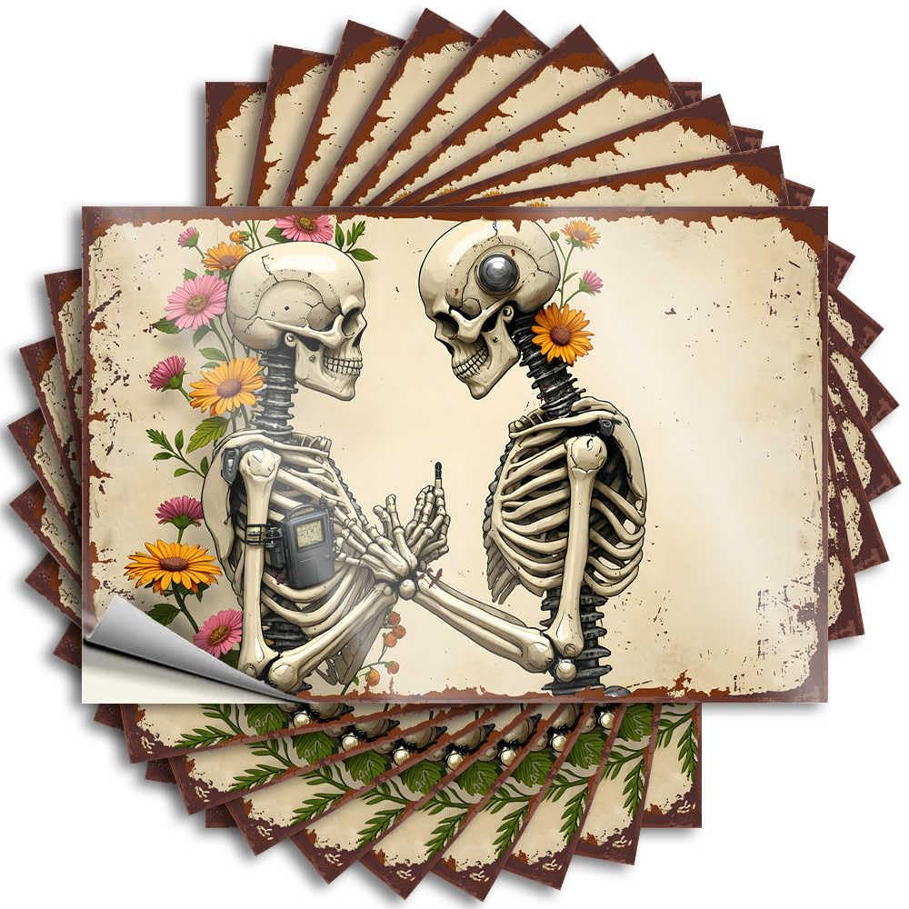 Decals Gifts Waterproof Vinyl Sticker | Romantic Skeletons in Bloom: A Whimsical Floral Encounter Cozy Case for Math DIY Projects(12X18CM)