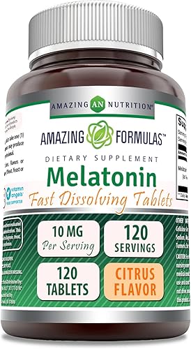 Miniatura 5 de Amazing Formulas Melatonina 10 mg | Suplemento de tabletas de disolución rápida | Sin OMG | Sin gluten | Fabricado en Estados Unidos (120 unidades |