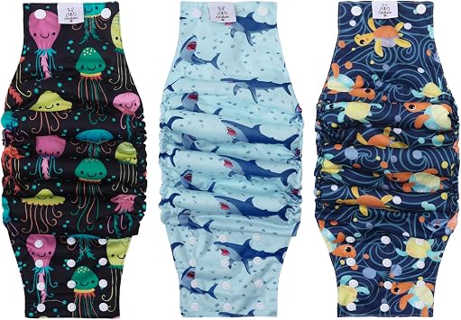 CuteBone Washable Dog Diapers Male with Snaps Reusable 3pcs a Pack Doggie Belly Band for Male Dogs Wraps KDM05M