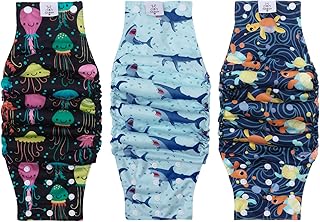 CuteBone Washable Dog Diapers Male with Snaps Reusable 3pcs a Pack Doggie Belly Band for Male Dogs Wraps KDM05M