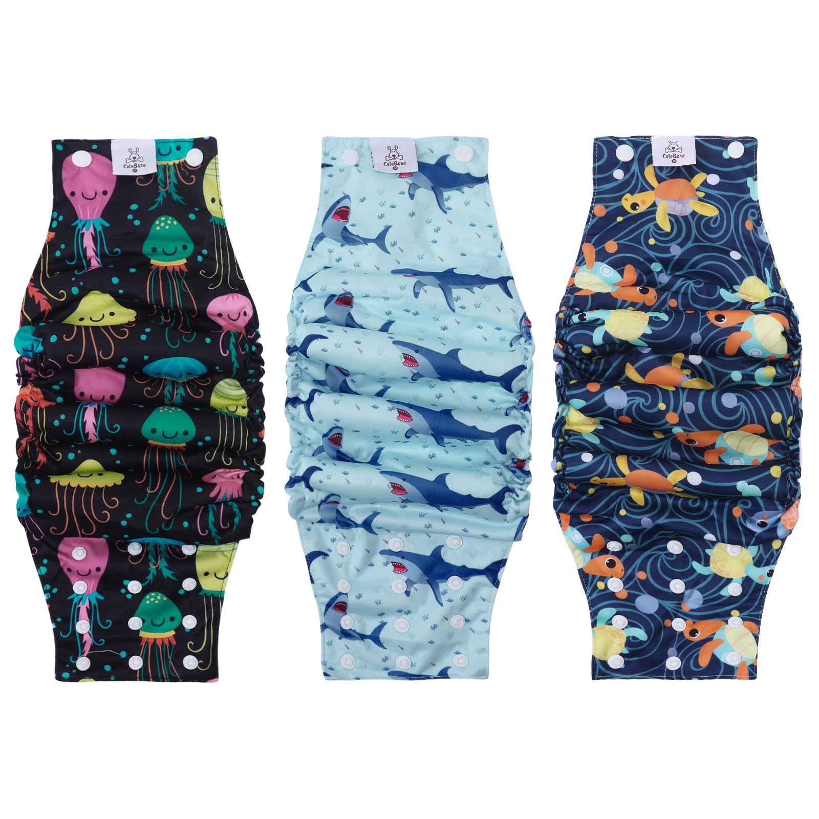 CuteBone Washable Dog Diapers Male with Snaps Reusable 3pcs a Pack Doggie Belly Band for Male Dogs Wraps KDM05XS