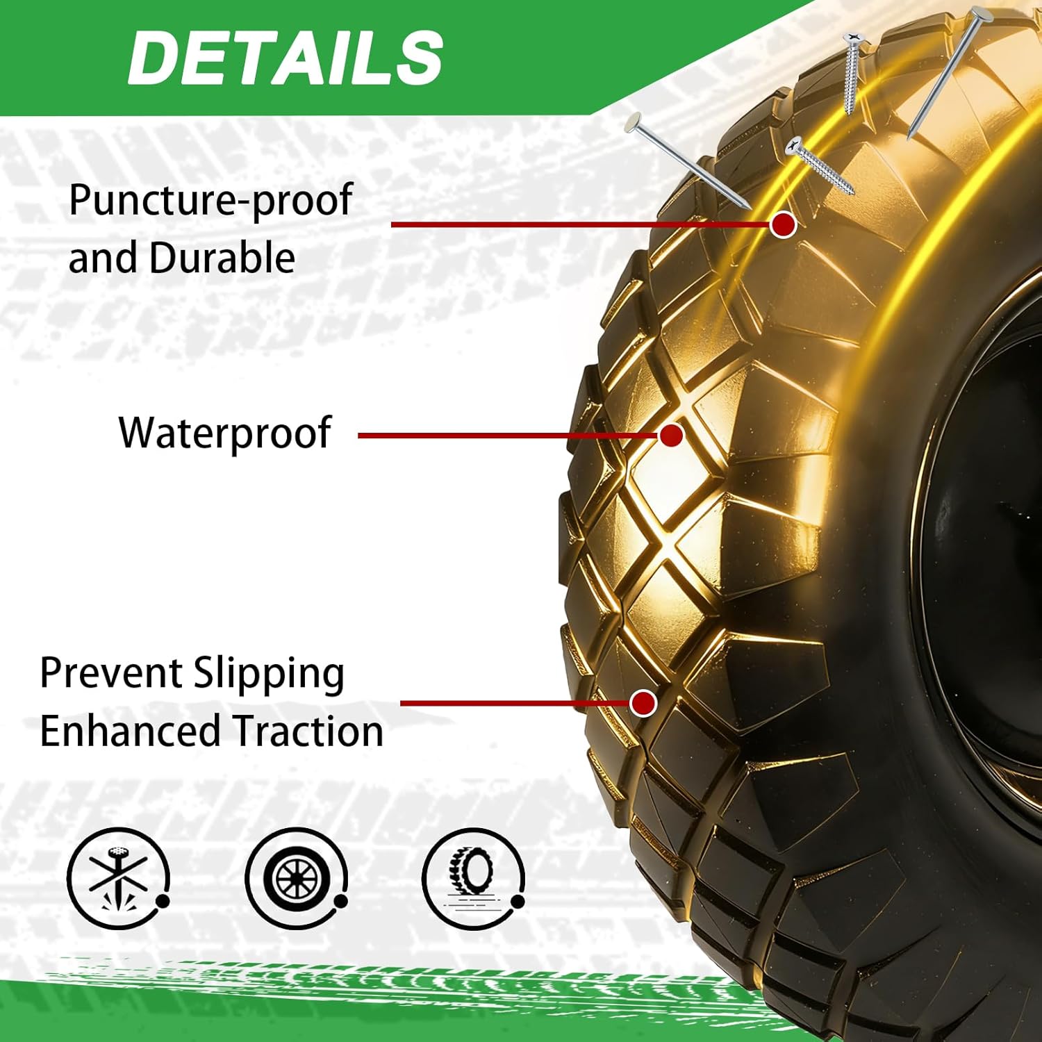 16" Flat Free Wheelbarrow Wheels and Tires, 4.80/4.00-8 Solid Wheelbarrow Tires with 5/8"&3/4" Bearings,14"-16" Universal Fit Wheelbarrow Tires for Wheelbarrows/Garden Trail(Black)