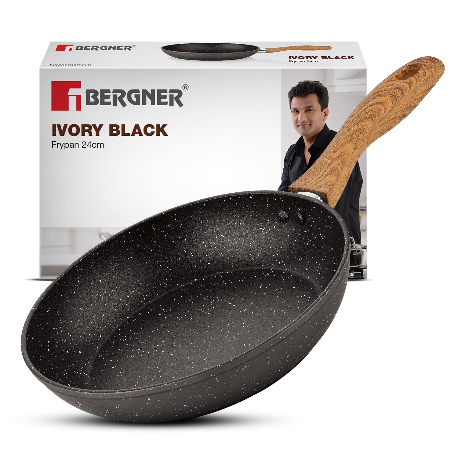 Bergner Ivory Black Granite 24cm Non-Stick Frypan, 3-Layer Marble Healthy Non-Stick Coating, Forged Aluminium, Soft Touch ... - Review, Price and Buying Guide