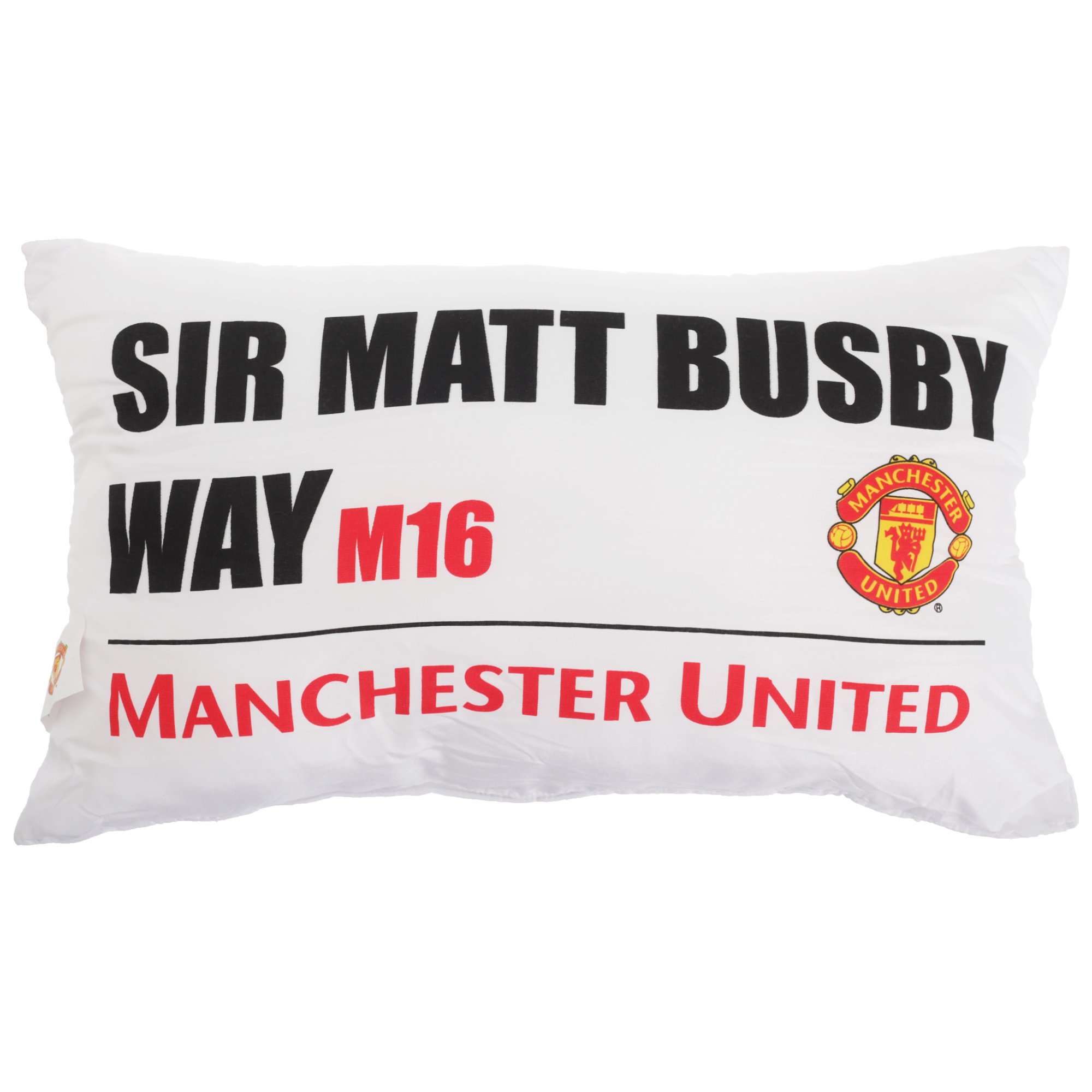 Manchester United White/Black/Red Fc Official Sir Matt Busby Way Football Street Sign Cushion (One Size) ()