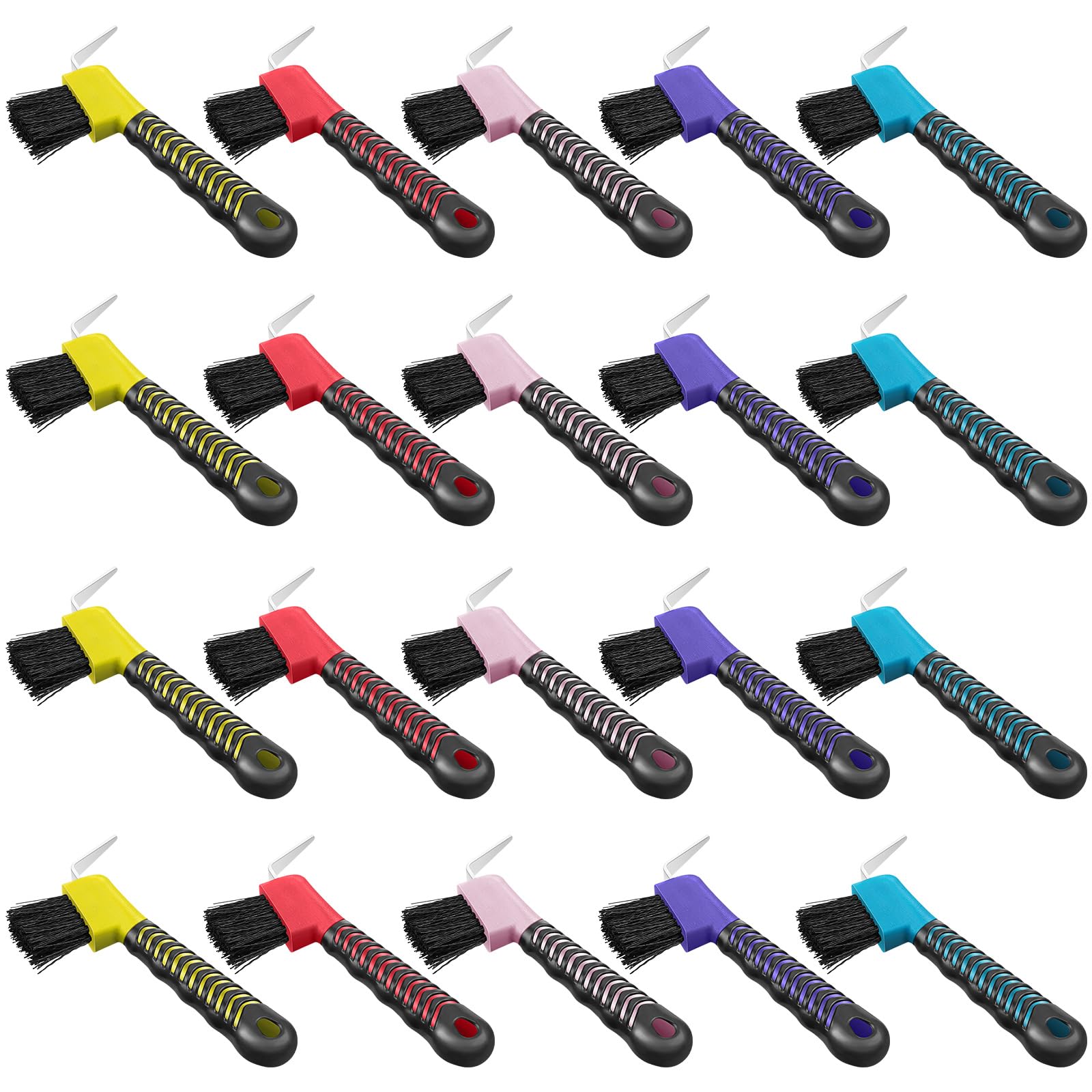 Zhehao 20 Pieces Horse Hoof Pick Brush with Soft Rubber Handle Portable Hoof Pick with Brush, Random Colors