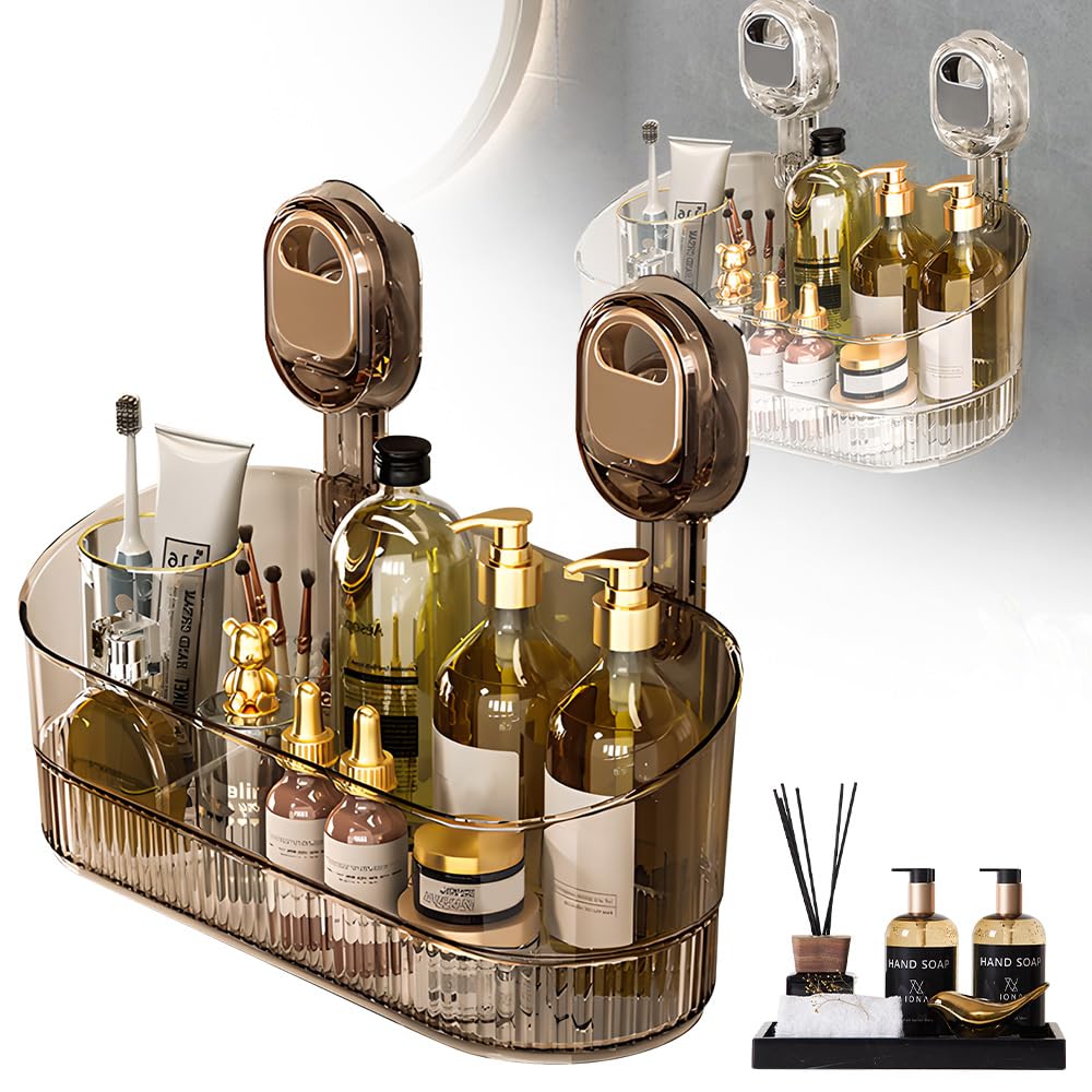hoehew No-Drill Bathroom Suction Storage Box Powerful Suction Cup Storage Rack Corrugated Suction Cup Storage Holder Shower Shelf