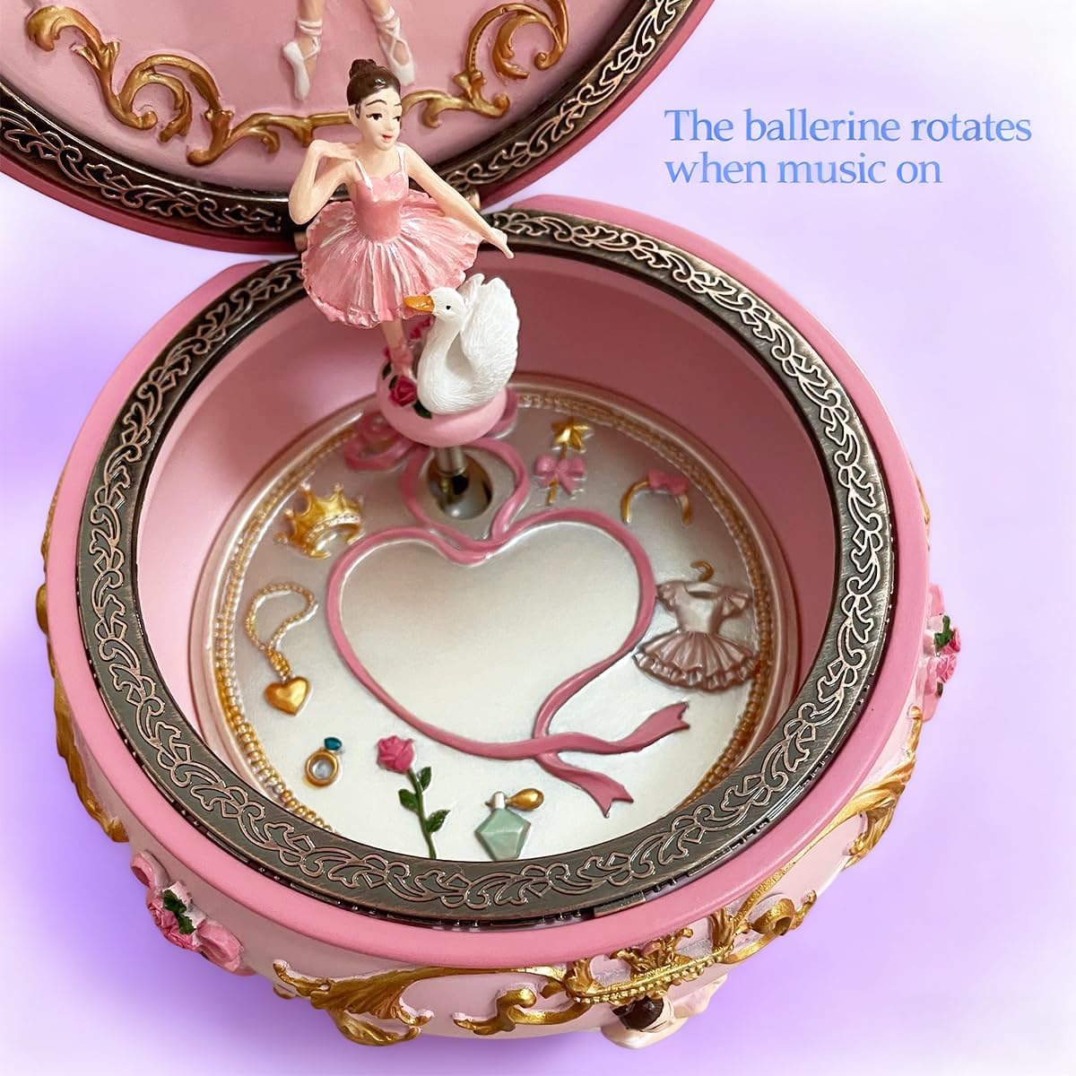 Classical Ballerina Music Box Jewelry Box LED lights Twinkling Resin Carved Collectible Mechanical Ballerine Musical Box with Sankyo 18-Note Ballerina Rotates (4# Ballet) - Image 6